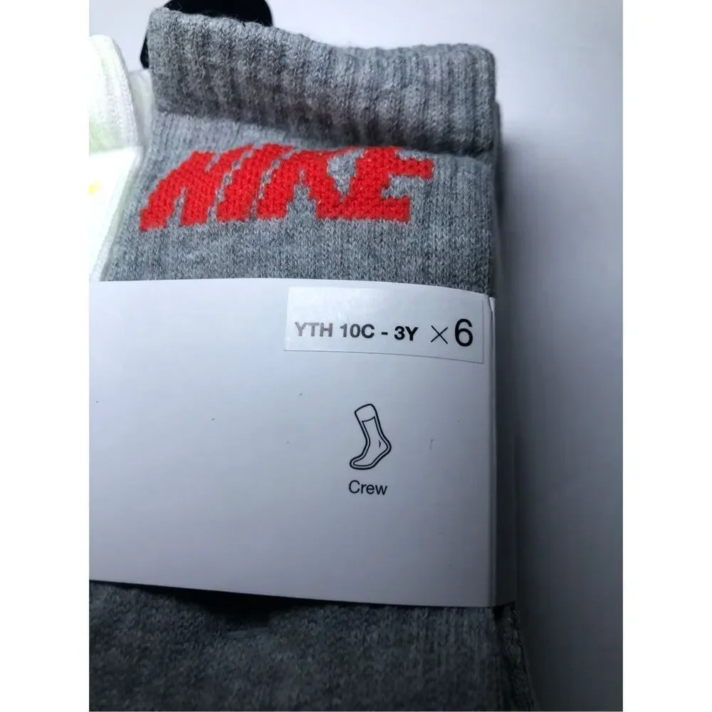 Nike Boys Cushioned Crew Socks 6 Pack (Grey/White) size 10C-3Y